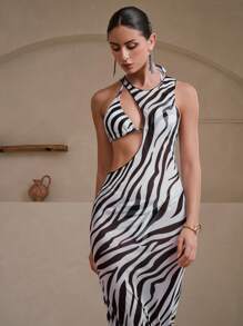 Swim Oasis 1pc Women's One Shoulder Cover Up Vest, 3 Pieces Swimsuit Set, Fashionable For Summer - Black and White - View 6