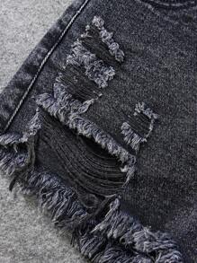 SHEIN Tween Girl Spring Summer Boho Ripped Raw Hem Denim Shorts, Summer Clothes - Black - View 4