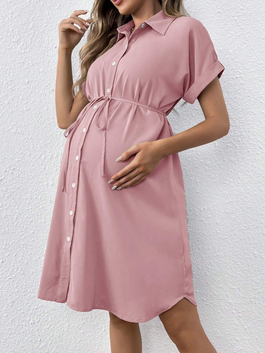 SHEIN 女士休闲宽松孕妇迷你连衣裙 - 藕粉色 - 查看 1
