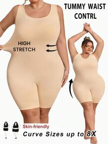 SHEIN CURVE+ Plus Size Women Seamless Shapewear With Bust And Hip Lift - Abdominal, Waist And Thigh Shaper Jumpsuit, Curve Plus, Boho Vacation Beach Outfits For Woman/Beach Dress/Beach Vacation Outfits/Beach Essentials / Graduation/Tea Party Dress - Apricot - View 2