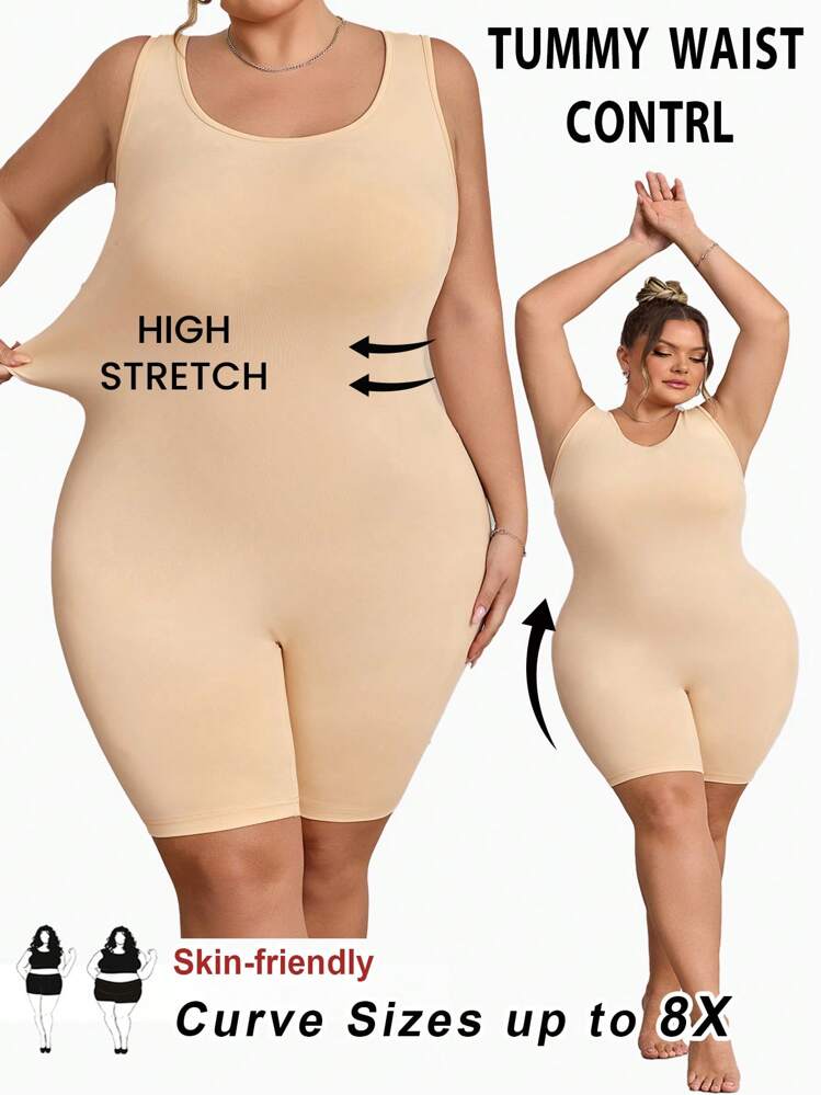 SHEIN CURVE+ Shapewear sin costuras con elevación de busto y cadera para mujer talla grande - Moldeador de abdomen, cintura y muslos, mono, curvas plus, conjuntos de vacaciones bohemias en la playa para mujer/vestido de playa/conjuntos de vacaciones en la playa/artículos esenciales de playa/vestido de graduación/fiesta de té - Albaricoque - Añade 1