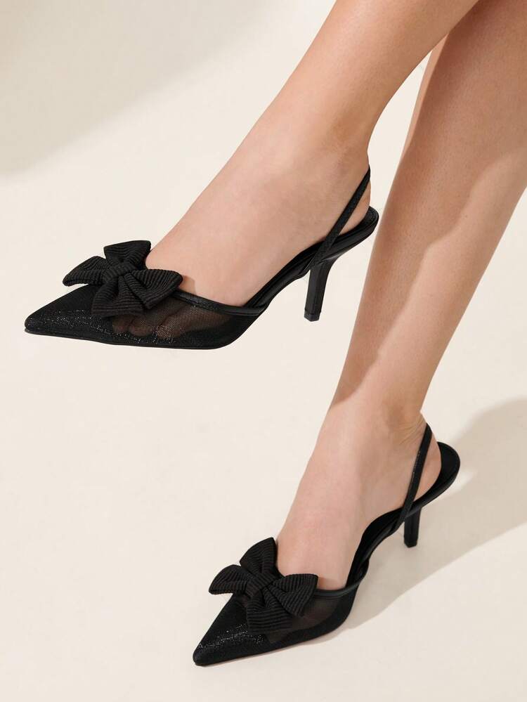 CUCCOO CHICEST Women's Pointed Toe High Heel Shoes With 3D Bow Lace Mesh, Elegant Sweet Romantic Personalized Black Mesh Hollow Back Party Heels For Dating, Valentine's Day, Romantic Party, Commute, Wedding, Evening Dress