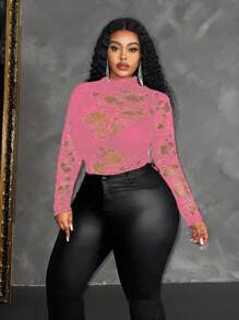 Maweii 大码女式立领透明性感纯色长袖衬衫