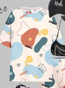 2pcs/Set Tween Girls Casual Simple Short Sleeve T-Shirt And Shorts Set, Suitable For Summer - Multicolor - View 4