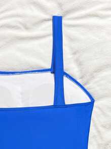 SHEIN Nuevo traje de baño de una pieza con corte hueco lateral en color liso para adolescentes a la moda - azul real - Ver 4