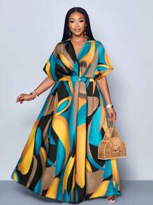 SOLERSUN Women's Random Printed Batwing Sleeve Dress