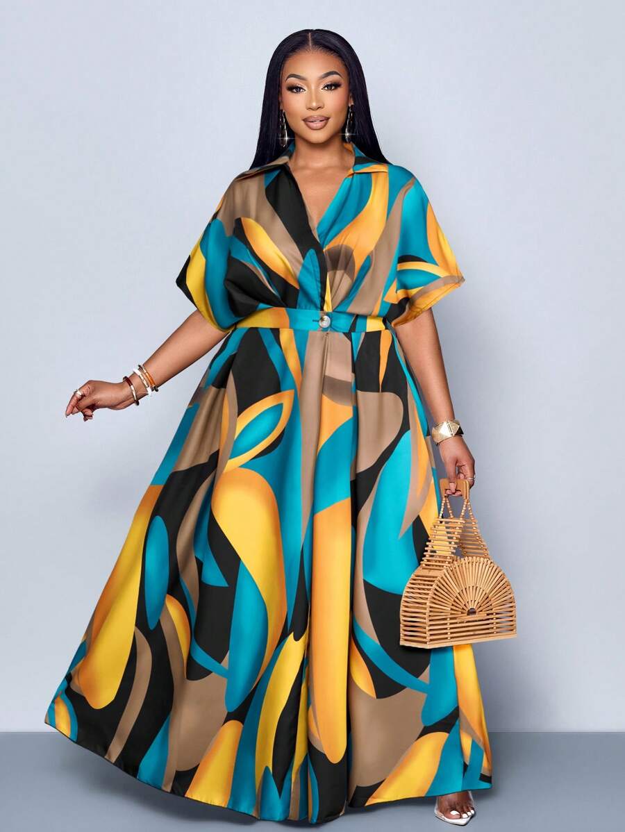 SOLERSUN Women's Random Printed Batwing Sleeve Dress