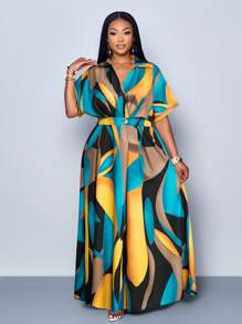 SOLERSUN Women's Random Printed Batwing Sleeve Dress