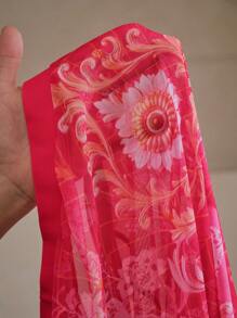 SHEIN Swim 1 件女式复古印花连体泳衣（带裹身裙） - 玫紅色 - 查看 6