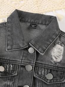 Young Girl' Street Style Chic Casual Washed Ripped Short Denim Jacket - Grey - View 6