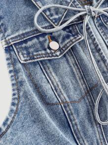 Sweetra Veste/gilet en denim décontracté avec nœud à l'avant pour femme - Bleu azur - Voir 4