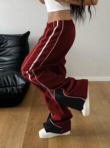 Flirla Women Streetwear Oversized Colorblock Pants, Suitable For Spring & Autumn Fall Cloth For Women - Burgundy - View 4