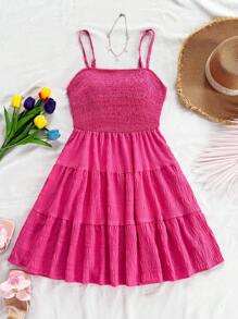 Soleia Solid Ruffle Hem Cami Dress - Hot Pink - View 4