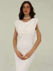 Aloruh Đầm suông cổ bẻ màu trơn thanh lịch cho nữ - trắng - Xem 3