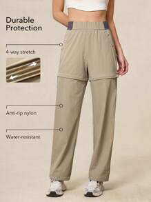 OutZeal Pantalones impermeables y resistentes al desgarre de nailon 2 en 1 para caminar al aire libre, de tiro alto y longitud completa, para senderismo