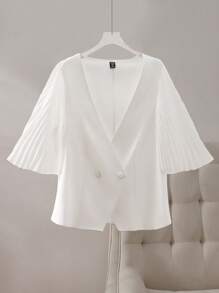 SHEIN Unity Plus Size V-Neck Pleated Cape Style Minimalist Commute Jacket For Women - White - View 6