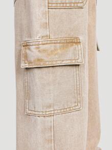 SHEIN Explorewe Young Boy New Khaki Cotton Elastic Waist Cargo Pocket Casual Pants - Khaki - View 4