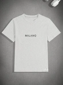 RueChic T-shirt à manches courtes régulier pour homme avec lettres imprimées et patchs