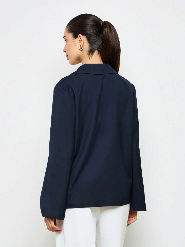Elegant Satin Long Sleeve Blouse With Double Buckle Detail