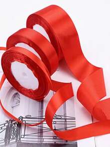 SHEIN 1pc Satin Ribbon(22 Meters/Roll),Double Faced Satin Ribbon For DIY Rose Decor, Gift Wrapping - Wedding Party Bow Ribbon For Table Chair Decoration, Flower Door, Gift Box, Cake Decor, Apparel Accessories, Weaving ,Creates Elegant Festive Atmosphere,Bow Ribbon(0.6/1/1.5/2/2.5/4/5 Cm Width) - Red - View 3