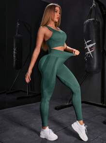 Powerista Damen Einfarbiger Crop Camisole und Leggings Sportanzug