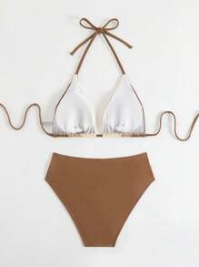 Swim Chiccia Bộ bikini buộc dây nhiều màu chắp vá mùa hè mới cho nữ - Nhiều màu - Xem 7