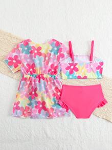 3pcs Set Baby/Toddler Girls Cute Floral Print Tankini Swimsuit (Print Design Random)