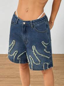 SHEIN ICON Pantaloncini di jeans morbidi e ampi da donna con orlo sfilacciato e tasche