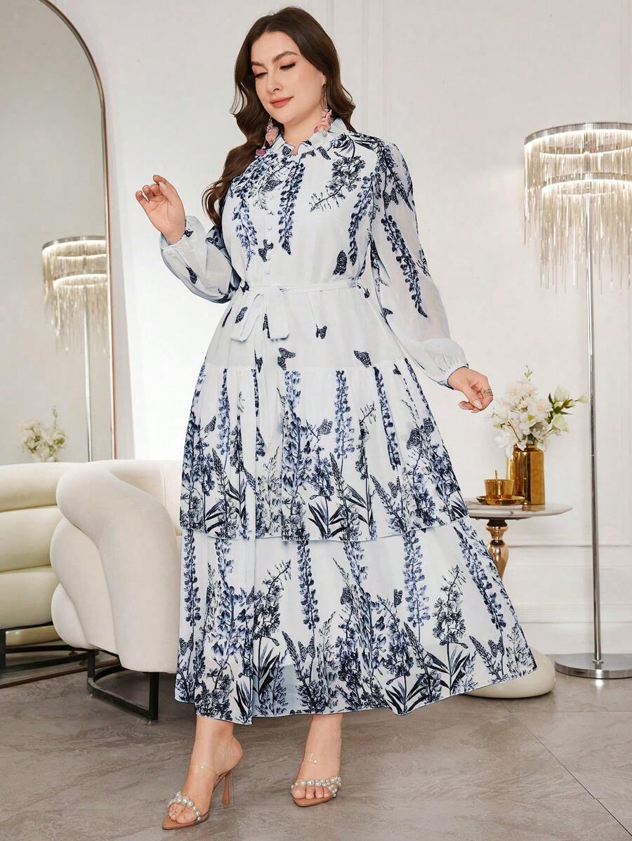 Modelyn Elegant Romantic Chiffon Plus Size Dress - Royal Blue - View 1