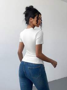 Chiquease 女士新款时尚褶皱肩短袖 T 恤 - 白色 - 查看 2