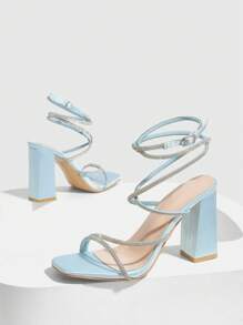 CUCCOO SZL Tacones altos de moda con decoración de strass y diseño de hebilla ajustable para mujer CUCCOO
