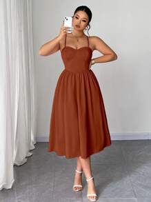 Elenzga Vestido de tirantes de punto elástico de unicolor, elegante y romántico, en talla grande, apropiado para el Día de San Valentín