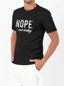 RueChic Men's Letter Print Round Neck Short Sleeve Casual Versatile T-Shirt - Black - View 3