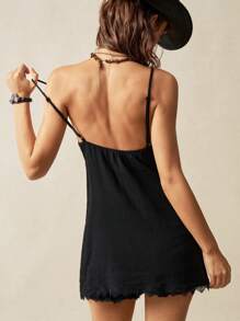 Bohemela BOHO Vacation Style Embroidery Pattern Woven Backless Mini Dress For Women - Black - View 6