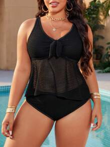 Swim Lushoire بيكيني مكون من قطعتين، توب قصير ذو فراشة وسفلي من القماش المخملي بمقاسات كبيرة للمرأة، مجموعة بيكيني عادية للشاطئ والعطلات - متعدد الألوان - مشاهدة 6
