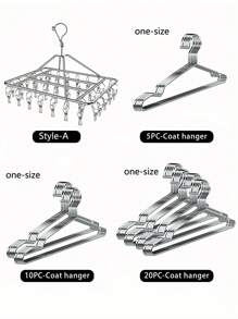 SHEIN 5pcs/10pcs Stainless Steel Hangers Reinforced Stainless Steel Hangers, Ultra-Thin Space Saving Hangers, Thin And Stylish Silver Hangers