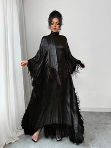 Rafferiza Loose Turtleneck Tassel Trim Dress - Black - View 5