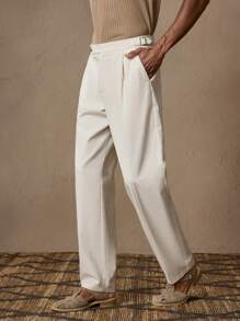 AKNOTIC AKNOTIC X Nawaf Alabid Pantalones rectos de lino tejido con cintura elástica para hombre, adecuados para el verano, vacaciones, uso diario, fiestas, parejas, regalos, escuela