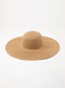 2件套女士宽边草帽和配套草编包 - 卡其色 - 查看 3