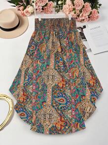 SHEIN Tall Plus Size Paisley Print Drawstring Waist Decor Beach Skirt - Multicolor - View 2