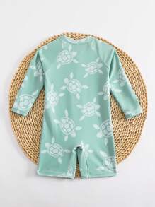 SHEIN 6-9M Baby Boys Long Sleeve Swimsuit, Cute  Cartoon Print One-Piece Swimwear - Multicolor - View 2