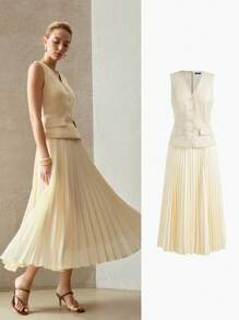MOTF PREMIUM Vestido con cremallera y pliegues - Albaricoque - Ver 9
