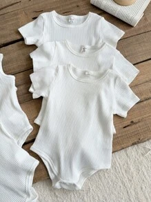SHEIN Vintaside Kids Baby Boy Summer Sleeveless Tank Bodysuit And Short-Sleeved Bodysuit Six Sets,Suitable For To Play, Sports, Home Leisure, Toddler, Party And Other Occasions - White - View 5