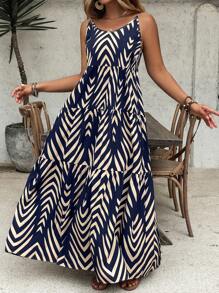 SHEIN VCAY Plus Size Women Striped Ruffle Hem Spaghetti Strap Dress, Vacation,Beach Dress Sundress,Holiday Outfits Boho