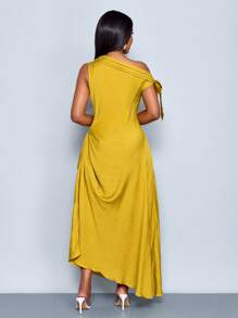 SOLERSUN Vestito da donna elegante lungo monospalla senza maniche, in colore uniforme, adatto per festa, vacanza, uso quotidiano, vacanze e feste