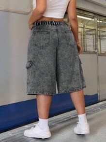 SHEIN ICON Jeans cargo lavati blu con tasche grandi e taglio morbido dritto