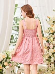 Teen Girl Summer Elegant Jacquard Butterfly Decor Suspender Dress