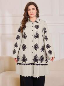 Lacomfia 2 pezzi completo di camicia a maniche lunghe e pantaloni taglie forti con stampa floreale vintage