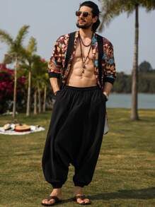 Manfinity RSRT Men's Mature Casual Oversized Drawstring Waist Baggy Harem Pants, Fall