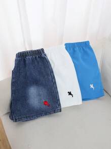 3 Piece Set: 1 Denim Shorts And 2 Casual Shorts For Young Boys, Embroidered Accents, Suitable For Daily Wear, School, Outdoor Activities In Spring/Summer - Multicolor - View 4